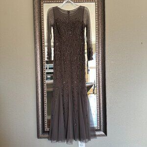 Oleg Cassini long sleeve beaded illusion neck